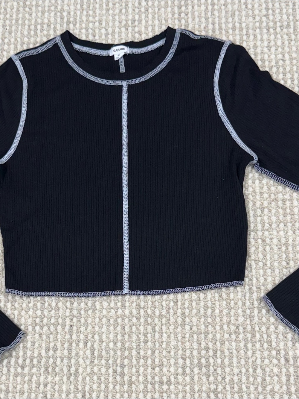 GARAGE Cropped Long Sleeve Stretchy Knit Top Women’s Petite Small P/S Black NEW